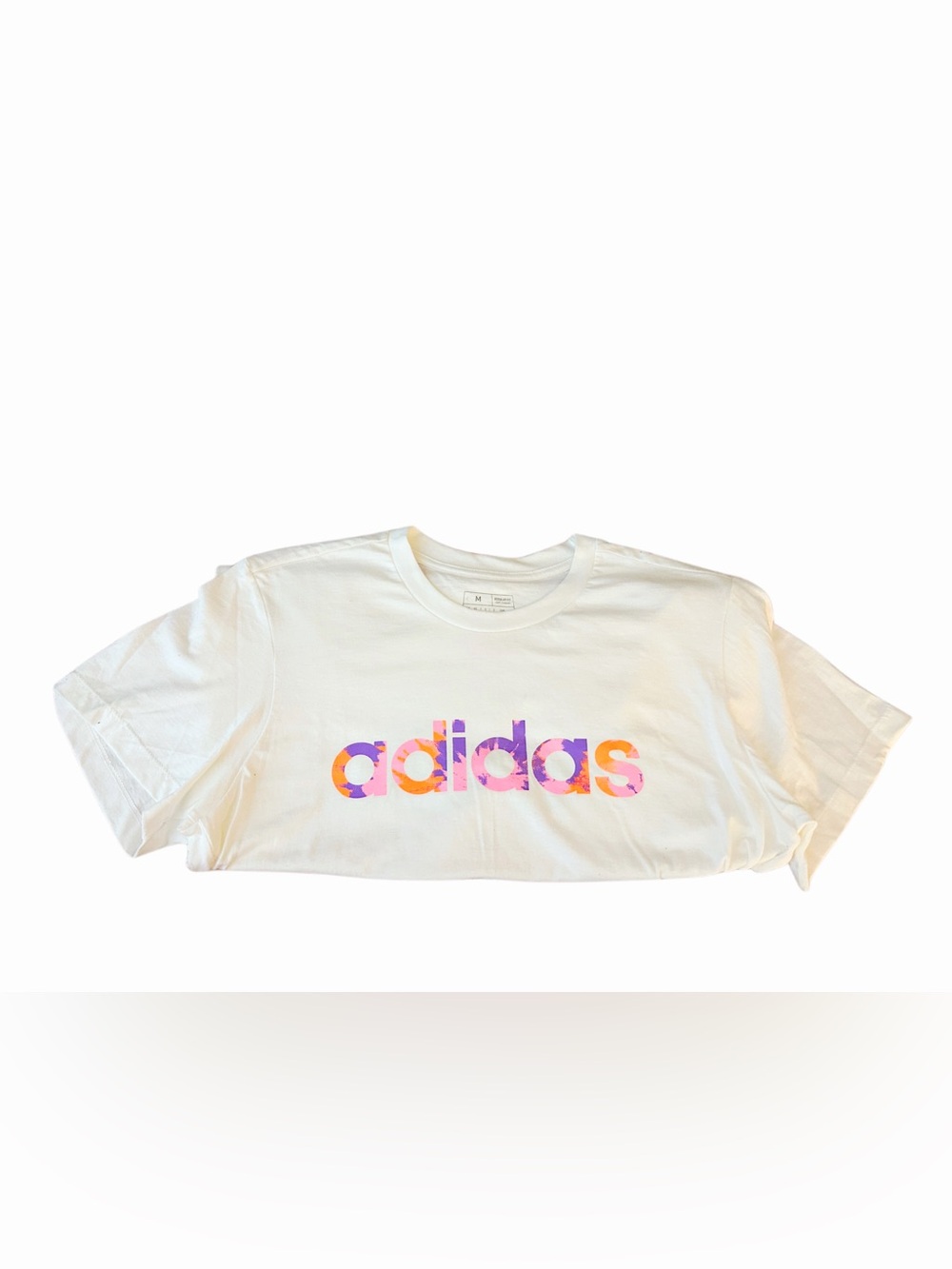 Adidas White Logo Graphic T-Shirt Size Medium Pink Purple Orange Regular Fit